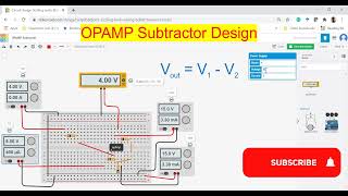 OPAMP Subtractor Design in TinkerCAD [upl. by Julee]