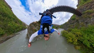 POV Bungee jumping down to touch the Kawarau River at AJ Hackett Bungy in Queenstown New Zealand [upl. by Faust]