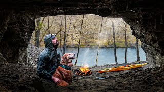 WINTER CAMPING BY A SECRET CAVE on a River  Only by Kayak [upl. by Lesley]