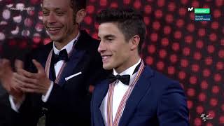 Motogp awards 2018 Rossis face reaction to Marc Márquez reward for 2018 season title [upl. by Atiuqin]