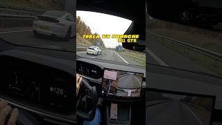 Cheapest Tesla Model S vs Porsche 911 GTS on German autobahn Tesla battery 20 [upl. by Nosittam]