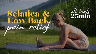 25 Min Lower Back amp Sciatica Relief  Beginner Yoga to Ease Back Pain YOGA FOR DESK WORKERS 5 [upl. by Aroled633]