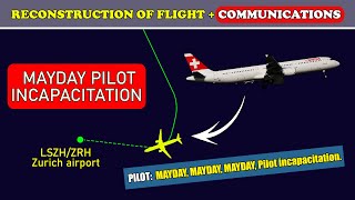 MAYDAY PILOT INCAPACITATION on approach  Swiss Airbus A321  Zurich airport ATC [upl. by Perdita]