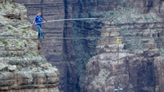 Highwire artist Nik Wallenda crosses Grand Canyon gorge [upl. by Asira]