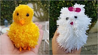 DIY Pom Pom Animals Chick Puppy  Easy and Quick Yarn Craft [upl. by Stesha]