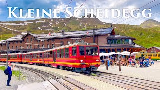 Kleine Scheidegg  Wengen  Lauterbrunnen  Most Beautiful Train Ride in Switzerland 4K Video [upl. by Jacquetta453]