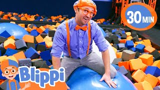 Blippi Bounces at Skyzone Indoor Trampoline Park Educational Videos for Kids [upl. by Willey]