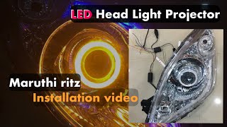 DRL  LED Headlight Projector  Maruthi ritz LED installation  LED projector [upl. by Alyahsat682]