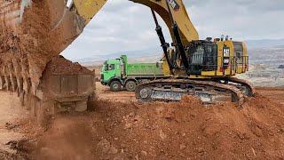 Beautiful Caterpillar 6015B Excavator Loading Overburden On Four Axle Trucks  Sotiriadis Mining [upl. by Reynolds719]