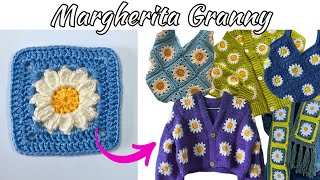 Mattonella con MARGHERITA  Daisy Granny Square  Tutorial uncinetto passo passo [upl. by Orit]