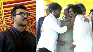 Pawan Kalyan and Chiranjeevi With PM Modi Visuals  Ram Charan Emotional Moment  Manastars [upl. by Collbaith]