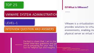 VMware System Administration Interview Questions amp Answers  Level 1  Beginner to Intermediate [upl. by Izmar]