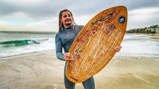 Skimboarding Wooden Skimboard in EPIC WAVES [upl. by Maynord]