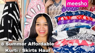 ✨MEESHO✨AFFORDABLE 🩷SUMMER SKIRTS HAUL  MEESHO SHORT KURTI HAUL REVIEW [upl. by Meadow]