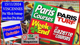 PRIX MIZAR VINCENNES quinté du 15 Novembre 2024 [upl. by Danyelle527]