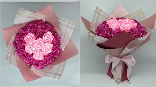 DIY  How to Make a Bouquet of Roses With Satin Ribbons Easy  Wrapping a Round Flower Bouquet [upl. by Ramed]