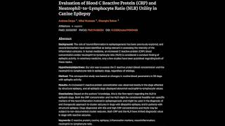 Evaluation of Blood C Reactive Protein and NeutrophiltoLymphocyte Ratio in Canine Epilepsy [upl. by Aivatco410]