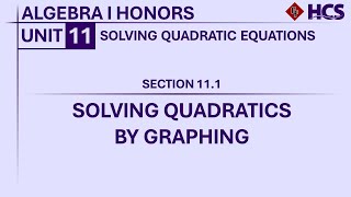 Algebra I Honors Section 111 Solving Quadratics by Graphing [upl. by Godewyn18]