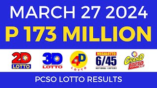 Lotto Result March 27 2024 9pm PCSO [upl. by Remot]