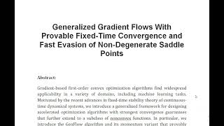 Generalized Gradient Flows With Provable Fixed Time Convergence and Fast Evasion of Non Degenerate S [upl. by Sandy]