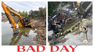 Double Disaster Excavator Recovery Form Pond And Massive Tree Fell On Historic Building [upl. by Nebuer]