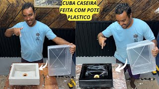 BRILHANTE IDEIA Passo a passo Como FAZER CUBA DE PIA CASEIRA COM POTE PLASTICO PARA SUA CASA VEJA [upl. by Tedman]