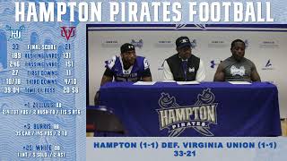 Hampton Football  Trent Boykin and Pirates Players Postgame Press Conference  Virginia Union [upl. by Cordova126]