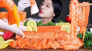 ASMR MUKBANG  통연어 내맘대로 썰어먹기 ★ 연어국수 연어초밥 연어회 먹방 WHOLE RAW SALMON 🐟 SALMON NOODLES SUSHI SASHIMI [upl. by Hayward]