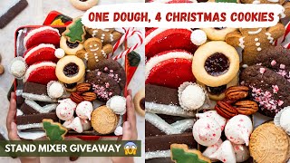 One Eggless Dough FOUR Christmas Cookies  STAND MIXER GIVEAWAY Easiest Cookie Recipe Ever [upl. by Asiat]