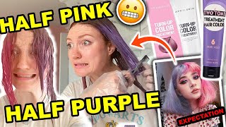 DYING MY HAIR HALF PINK HALF PURPLE SPLIT HAIR DYE TRANSFORMATION 2021 [upl. by Annabel]