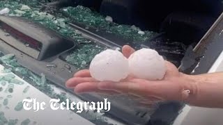 Giant hailstones kill toddler and injure 30 in Spain [upl. by Ociral]