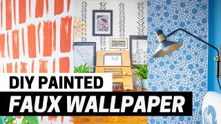 DIY PAINTED WALLPAPER DESIGNS  3 Techniques for How to Paint a Faux Wallpaper Pattern [upl. by Einapets]