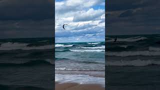 Blustery early fall day brings out the kite surfers in Chicago kitesurfing [upl. by Kyne]