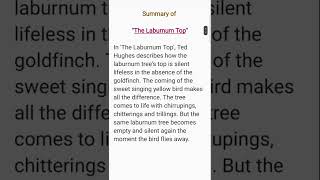 The Laburnum Top Class 11 Summary Cbse Exam [upl. by Georgine]