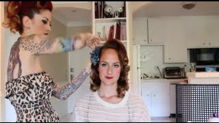 Vintage 1950s hair tutorial on curly hair with no bangs by CHERRY DOLLFACE [upl. by Allerie216]