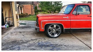 1976 C10 CHEVY BUILD UPDATE 46 DROP KIT COMPLETED NEW RIMS INSTALLED [upl. by Anailuy]