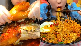 MukbangAsmr  Spicy Wings  Egg Noodles  Chicken with Sauce 🍗매운 날개  계란 국수  소스를 곁들인 치킨 [upl. by Sirk]