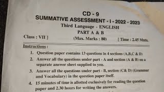 7th class English exam paper SA1 2023 💯 real SA1 question paper English rameekitchenvlogs [upl. by Mannie982]