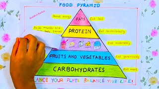 Food Pyramid Model 😍 Food Pyramid Drawing Science Project Balanced diet 🤩 Food groups schoolproject [upl. by Assiluy]