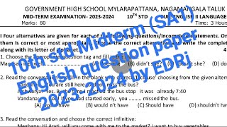 10th std English Midterm SA1 Exam question paper 20232024 [upl. by Anerb]