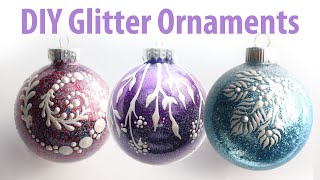 DIY Painted Glitter Ornaments  Step by Step glitter ornament tutorial with 4 designs included [upl. by Lesiram506]