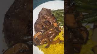 Steak dinner steak dinner sidedish greenbeans friedpotatoes rice cooking foodie food [upl. by Jevon]