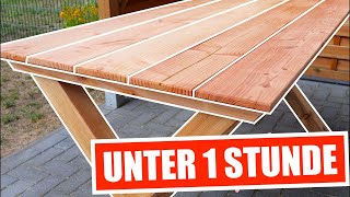 GARTENTISCH aus HOLZ in 1 Stunde selber bauen  MrHandwerk [upl. by Imailiv]