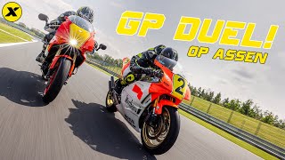 GP Duel op Assen  Yamaha YZR500 Wayne Rainey replica vs Yamaha XSR900 GP [upl. by Anibor848]