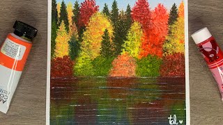 Easy Step Autumn Reflection Painting  Acrylic Painting for Beginners [upl. by Yelir]