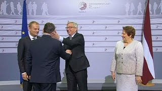 Here comes the dictator Junckers cheeky welcome for Hungarian PM [upl. by Nedyrb]