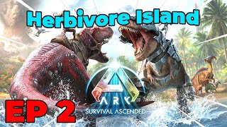 ADVENTURE TO HERBIVORE ISLAND  Ark Survival Ascended playthrough ep 2 [upl. by Holihs550]