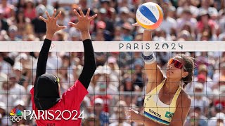 Topranked Brazilian beach volleyball team gets tested by Egypt  Paris Olympics  NBC Sports [upl. by Dominica]