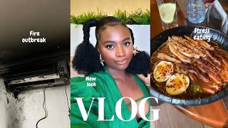 WEEKLY VLOG ANOTHER FIRE OUTBREAK  TRYING A NEW LOOK AND STRESS EATING OUT ALL WEEK [upl. by Leamaj75]