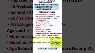 Indian ordinance factories apprentices vacancy 2024 shorts trendingshorts viralshort [upl. by Ohploda572]